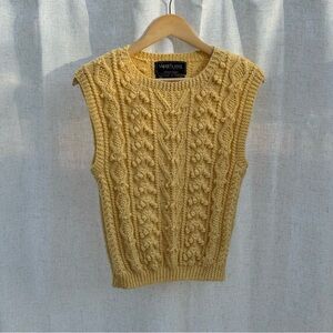 Valerie Burrell Handknit Wool Vest (Made in England, Size S, Yellow)